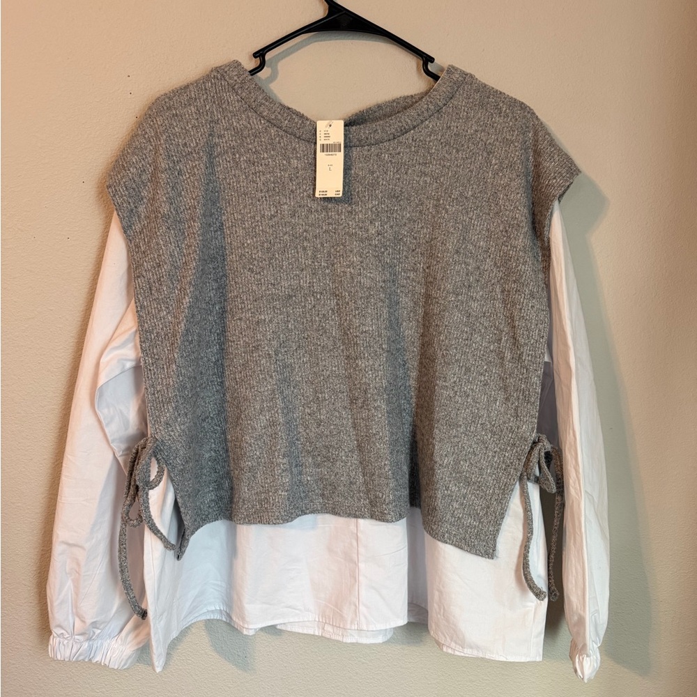Women’s Anthropologie Maeve Twofer Sweater Vest Long Sleeve Top Large